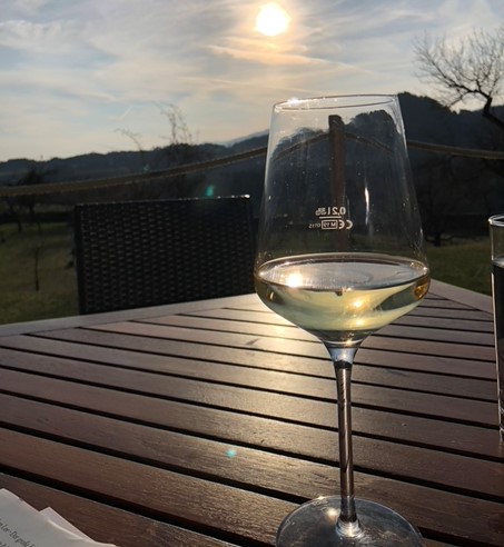 Sonnenuntergang und Wein bei der Tagung in Kärnten